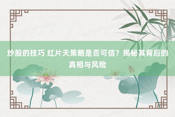 炒股的技巧 红片天策略是否可信？揭秘其背后的真相与风险
