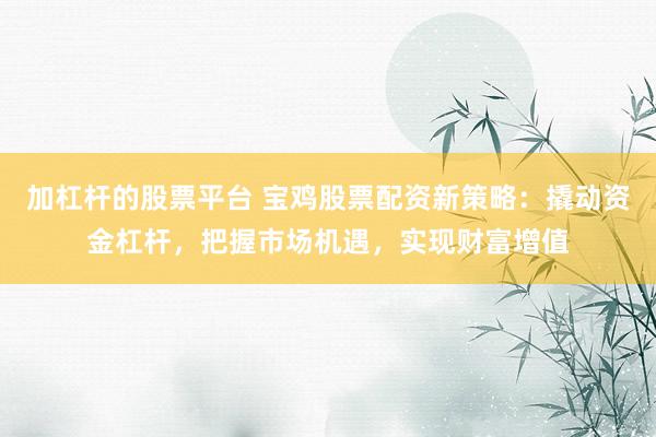 加杠杆的股票平台 宝鸡股票配资新策略：撬动资金杠杆，把握市场机遇，实现财富增值