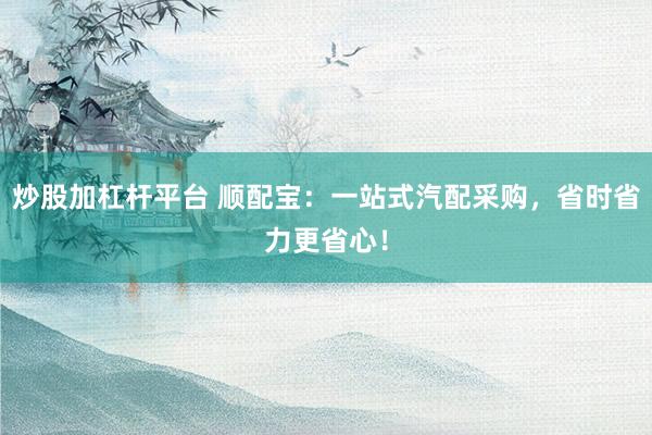 炒股加杠杆平台 顺配宝：一站式汽配采购，省时省力更省心！
