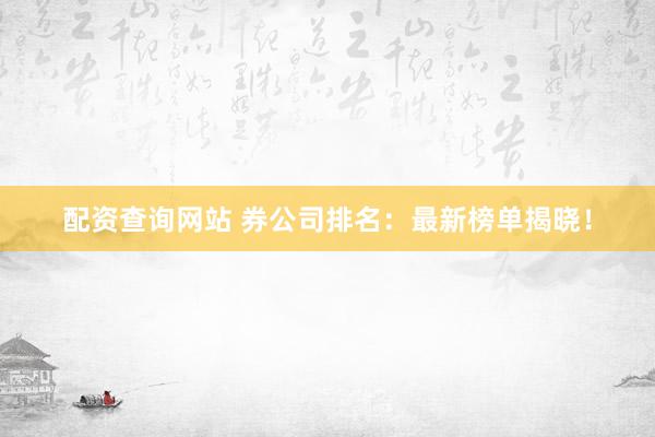 配资查询网站 券公司排名：最新榜单揭晓！