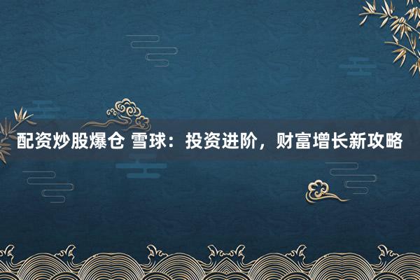 配资炒股爆仓 雪球：投资进阶，财富增长新攻略